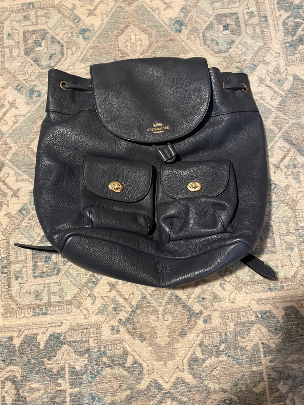 Coach Black Pebbled Leather Backpack with Gold Hardware